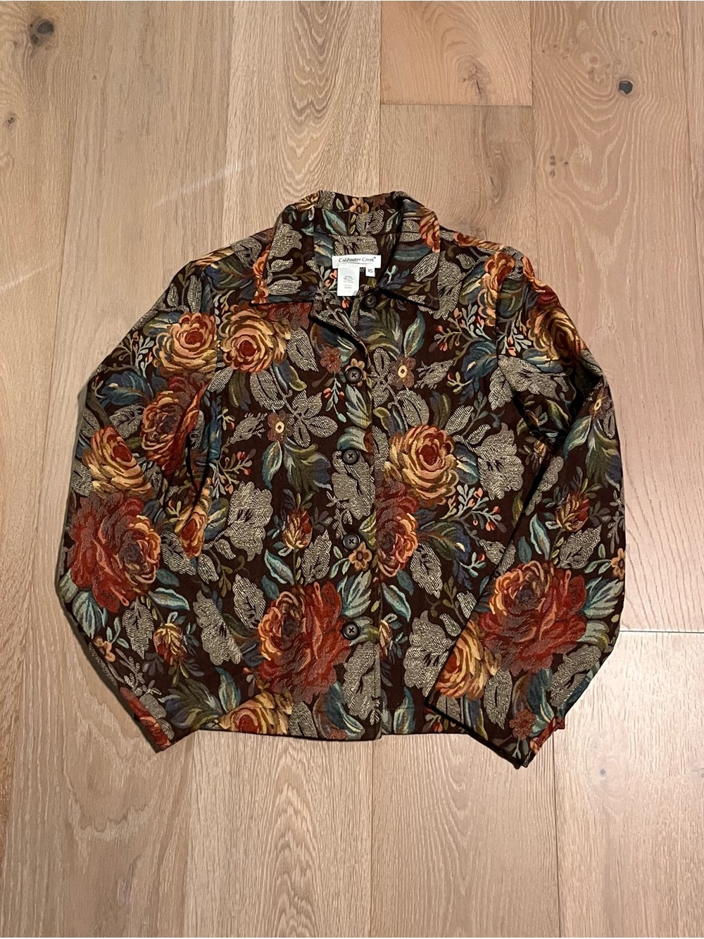 Cold water creek Jacket Brown Floral Pattern Lightweight button up